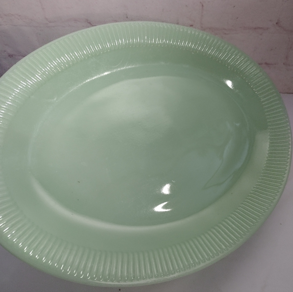 Vintage Fire King Jadeite Jane Ray Oval Platter Plate 12" x 9" Anchor Hocking